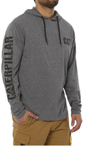 UPF HOODED BANNER L/S TEE - HEATHER GREY