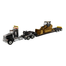 Load image into Gallery viewer, International 1:50 HX520 Tandem Black Truck with XL120 Trailer and CAT 963K Track Loader
