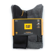 Load image into Gallery viewer, CAT 10 Pack Performance Crew Socks - Black/Grey
